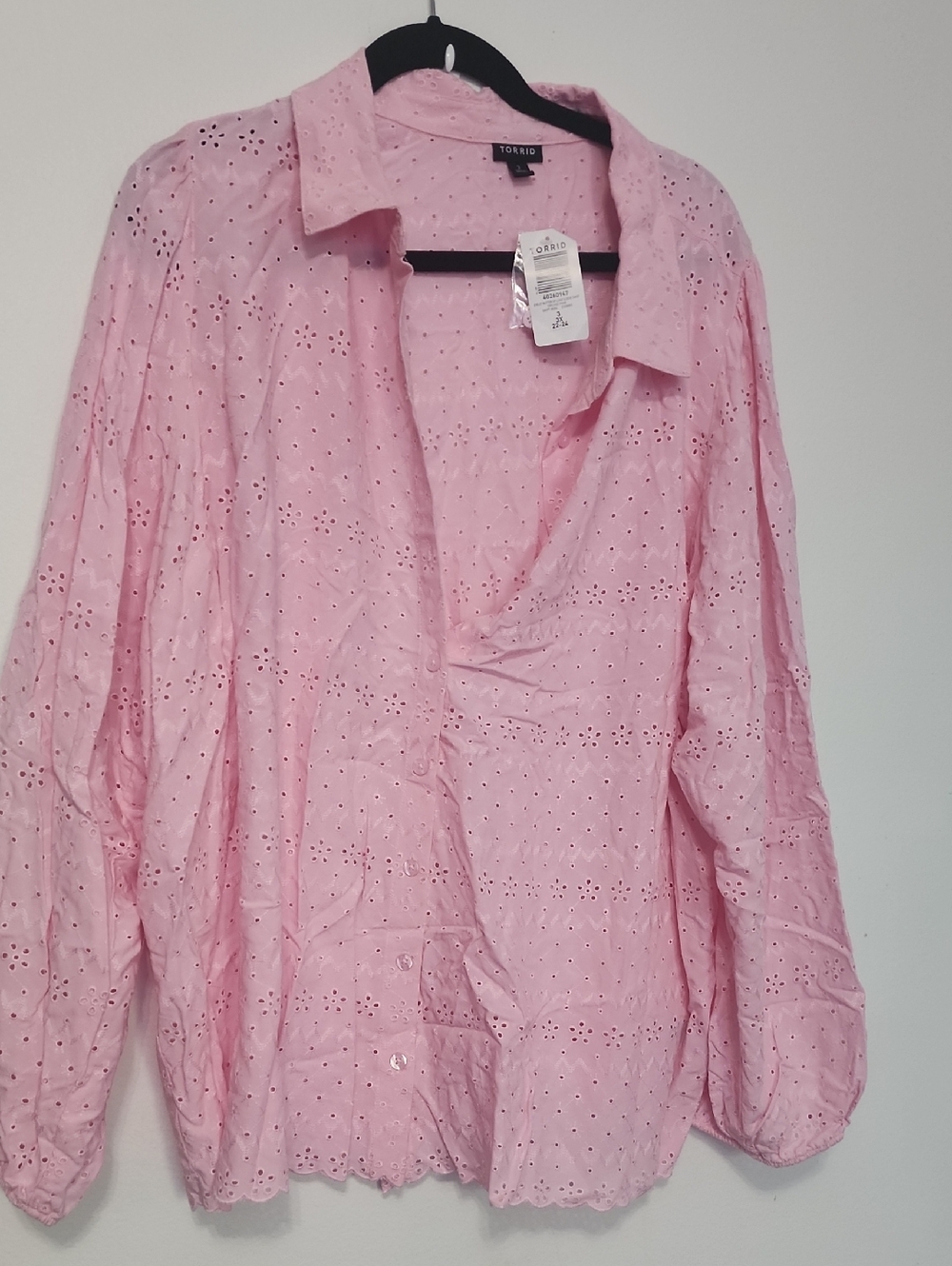 Torrid Light Pink Eyelet Button-Up Blouse